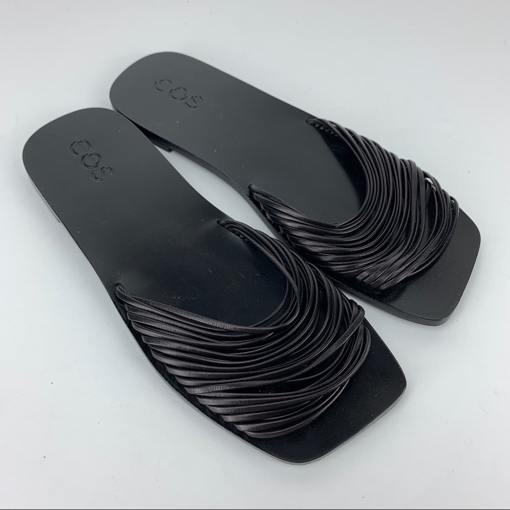 COS sandals leather and wood women’s size 6 black